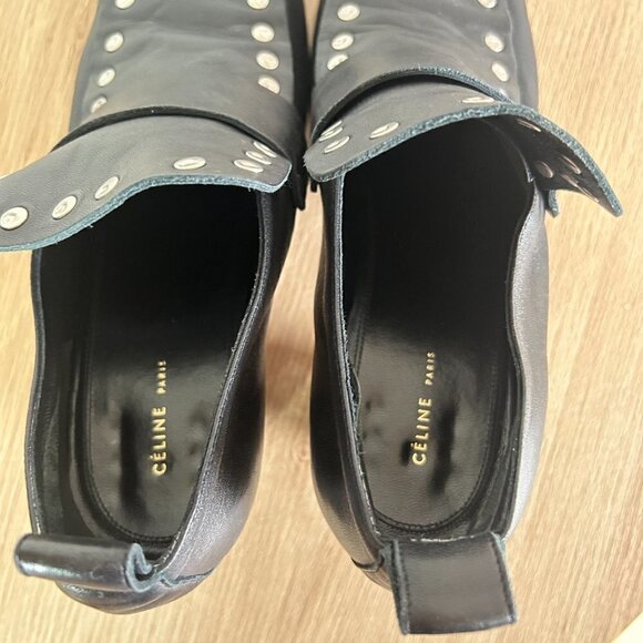 CELINE SOFT LEATHER SLIPPER PUMP 70 STUD DETAIL BLACK LOAFERS SIZE 38.5 - Picture 9 of 11